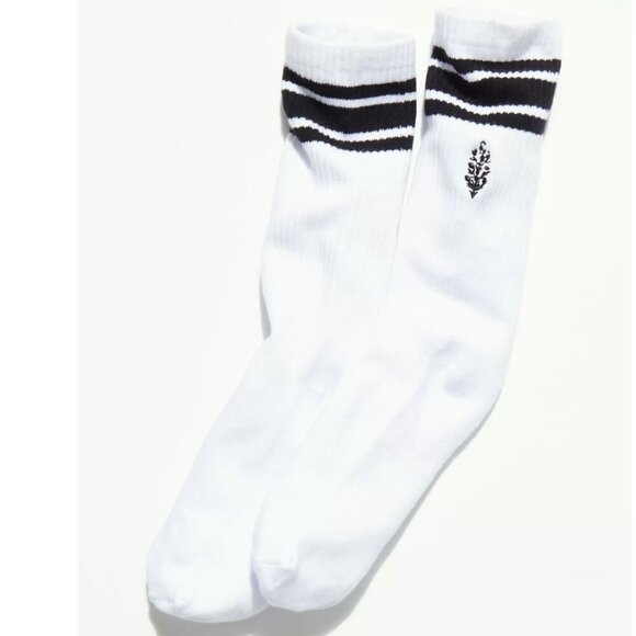 NWT Free People Movement Logo Stripe Tube Socks in White/ Black - Picture 2 of 3